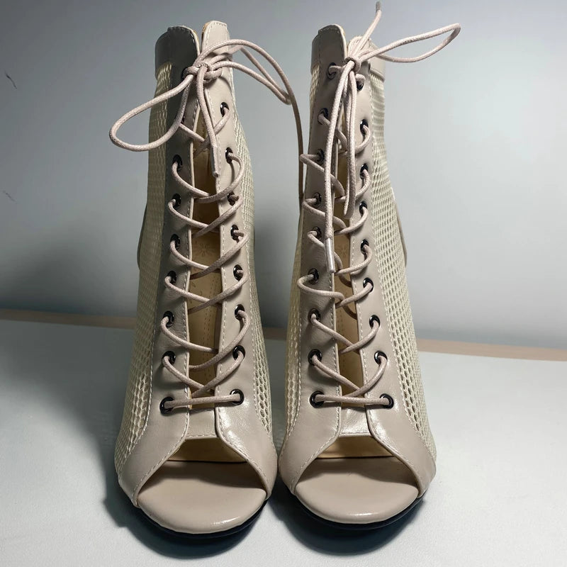 Hollow Mesh Peep Toe Stilettos: Summer High Heel Fashion ATHLEXES