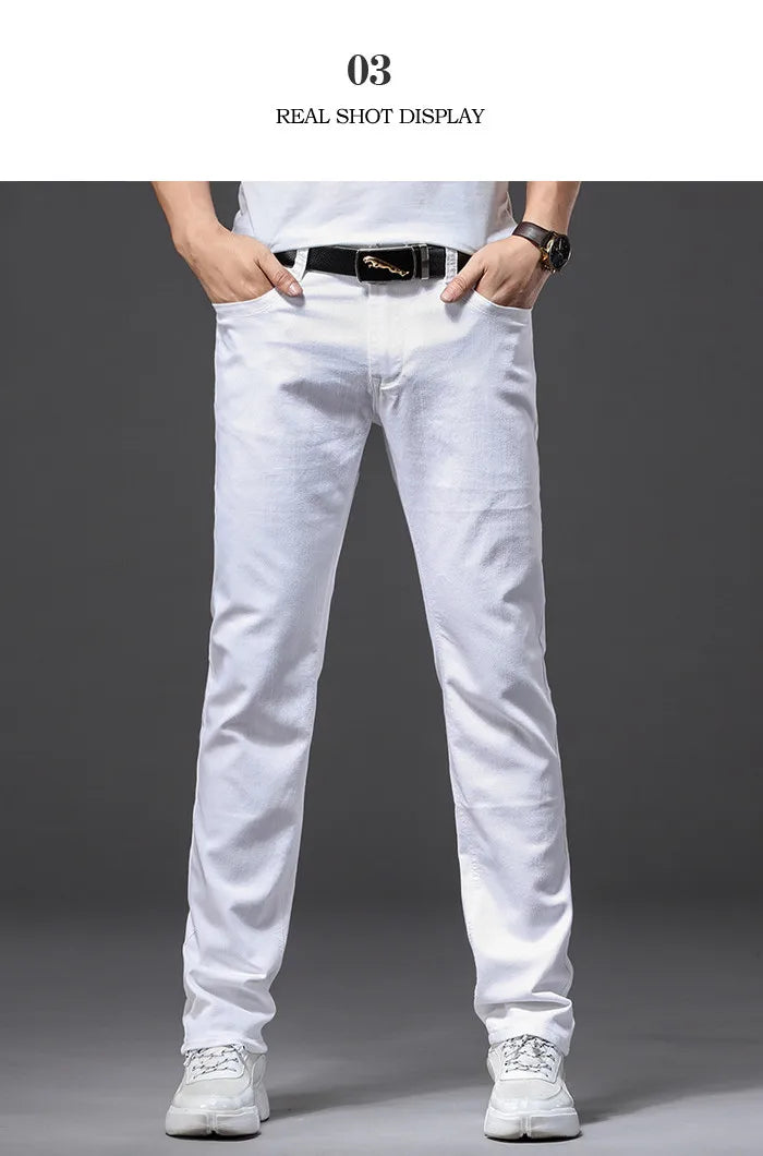 Classic White Slim Fit Stretch Jeans for Men ATHLEXES
