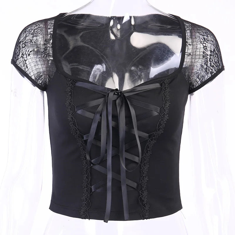 Gothic Lace Bodycon Top for Women Streetwear Chic ATHLEXES