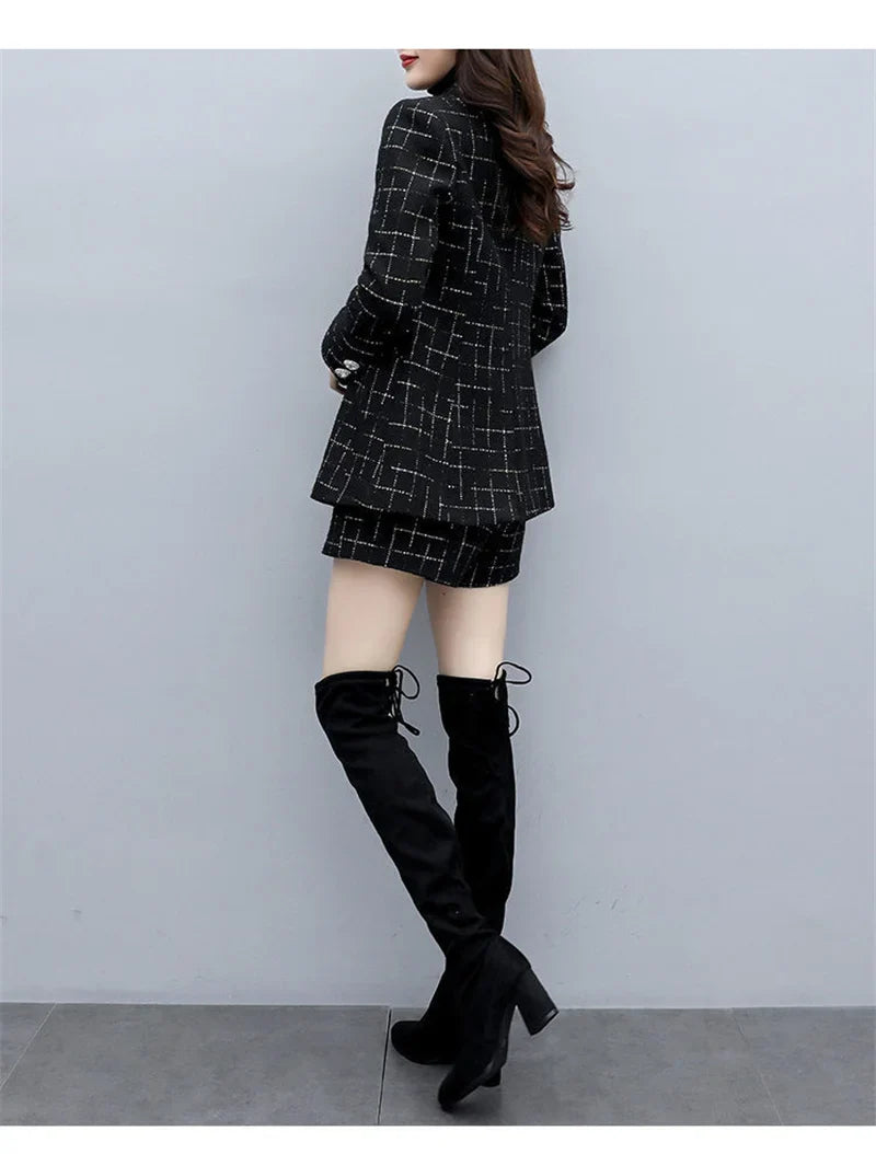 Chic Women’s Plaid Two-Piece Suit: Jacket and Shorts Set ATHLEXES