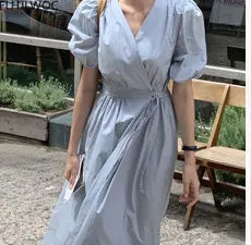 Chic Vintage Cotton Linen A-Line Dress ATHLEXES