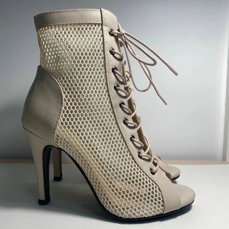 Hollow Mesh Peep Toe Stilettos: Summer High Heel Fashion ATHLEXES