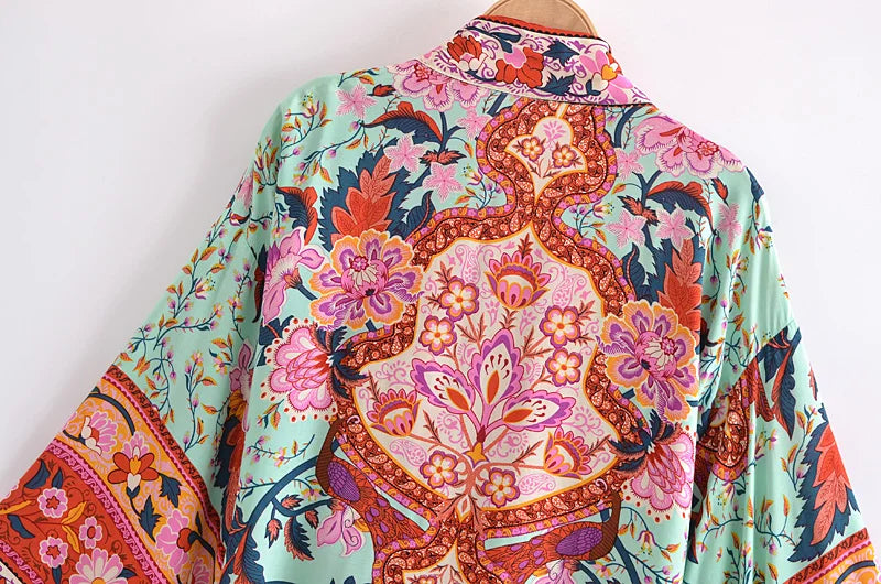 Happie Queens Boho Floral Kimono Bikini Cover-up ATHLEXES