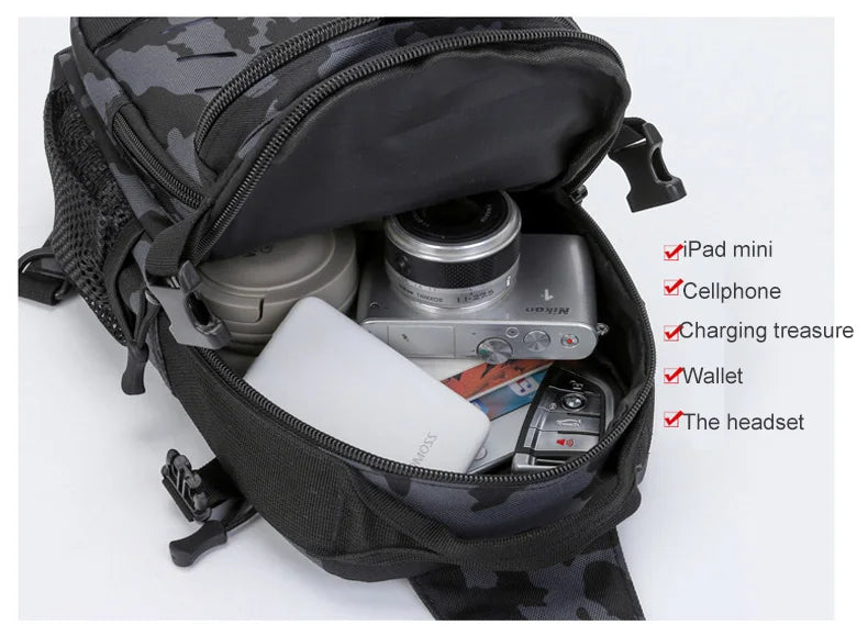 Tactical Sling Shoulder Bags Waterproof Night Reflective Strip Pack EDC Molle Chest Bag 10L Capacity Black ATHLEXES