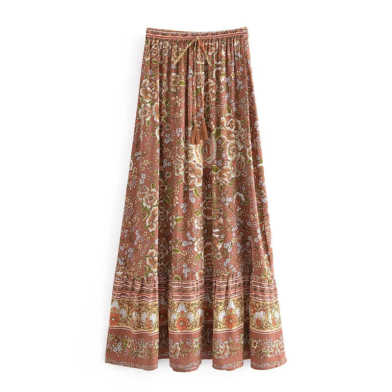 Bohemian Floral Ruffle Hem Midi Skirt ATHLEXES