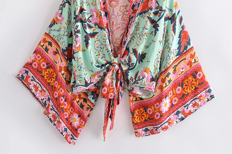 Happie Queens Boho Floral Kimono Bikini Cover-up ATHLEXES