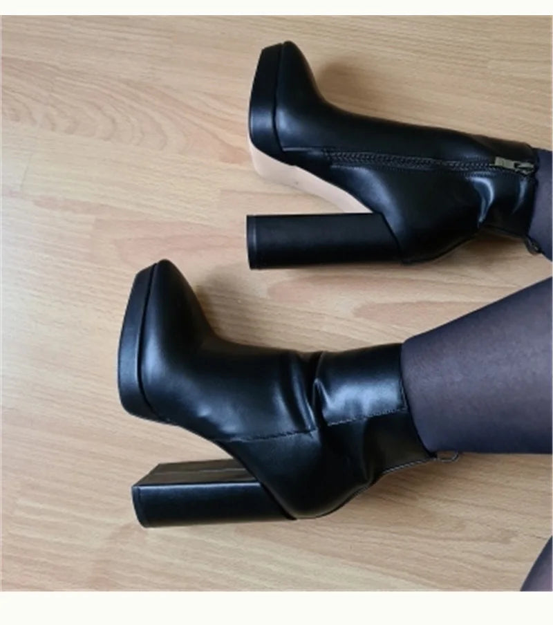 Onlymaker Women’s Chic Black Matte Ankle Boots with 12CM Heel ATHLEXES