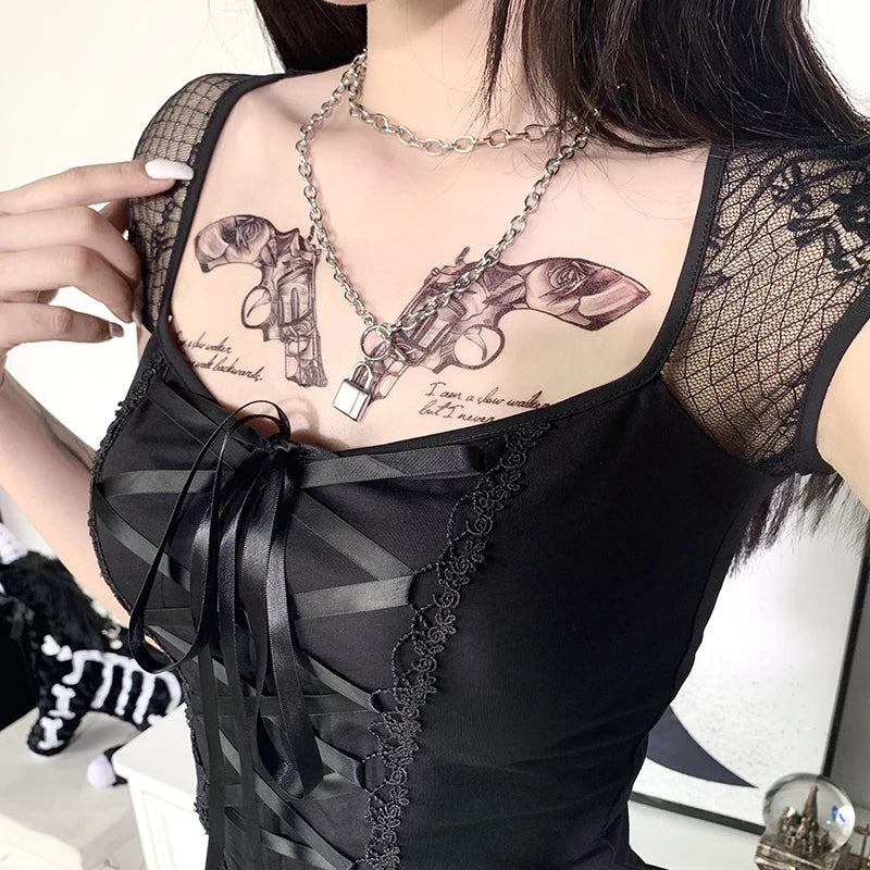Gothic Lace Bodycon Top for Women Streetwear Chic ATHLEXES