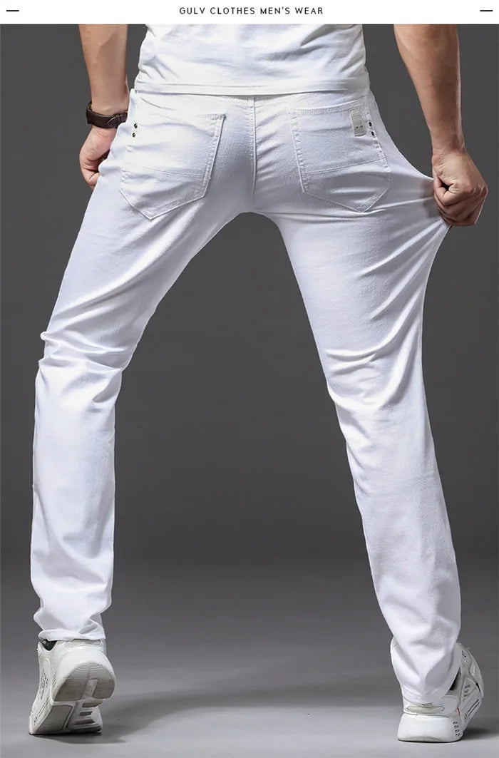 Classic White Slim Fit Stretch Jeans for Men ATHLEXES