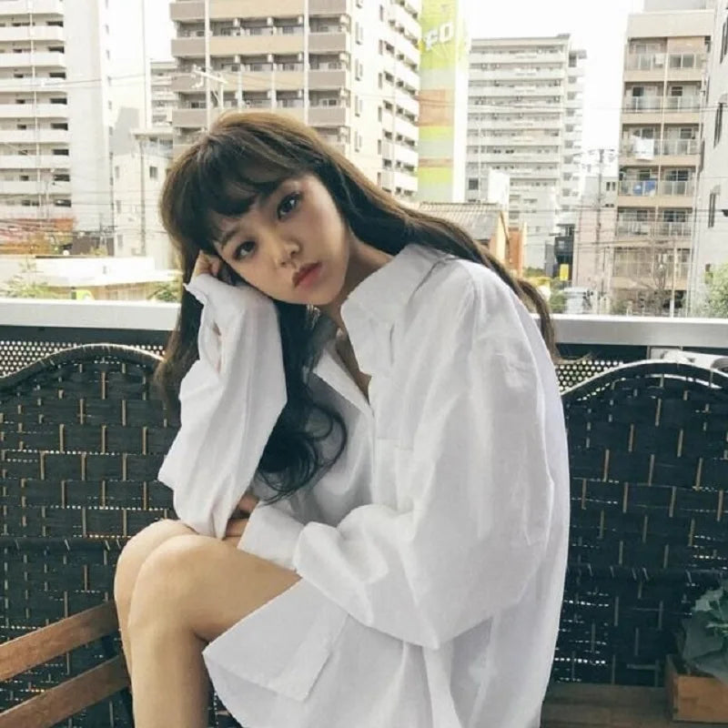 Zadily 2023 Spring Oversized Chic White Button-Up Blouse ATHLEXES