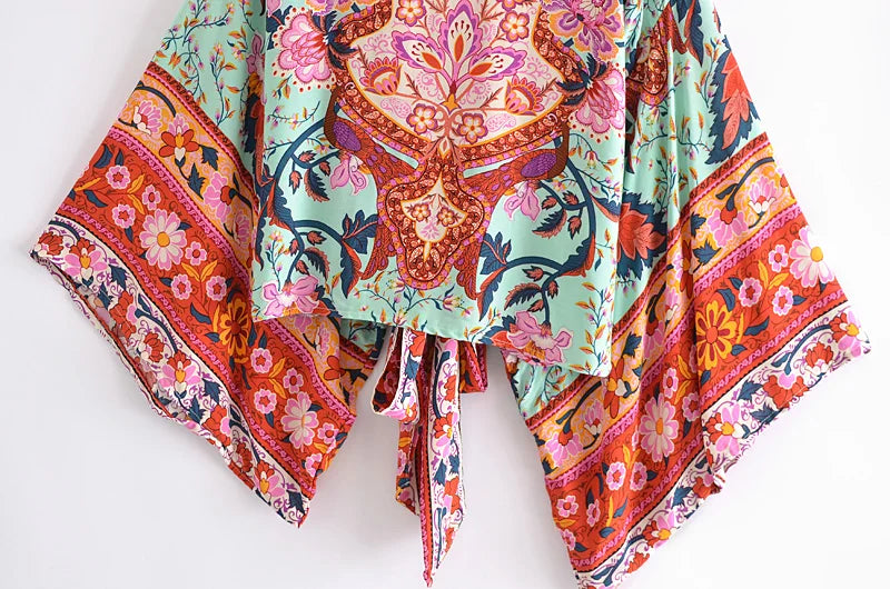 Happie Queens Boho Floral Kimono Bikini Cover-up ATHLEXES