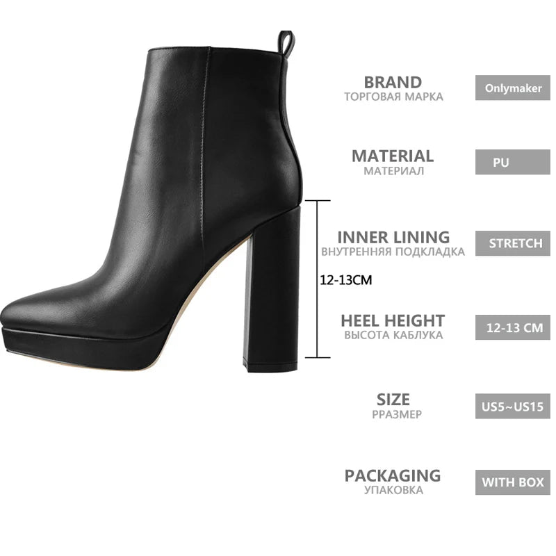 Onlymaker Women’s Chic Black Matte Ankle Boots with 12CM Heel ATHLEXES
