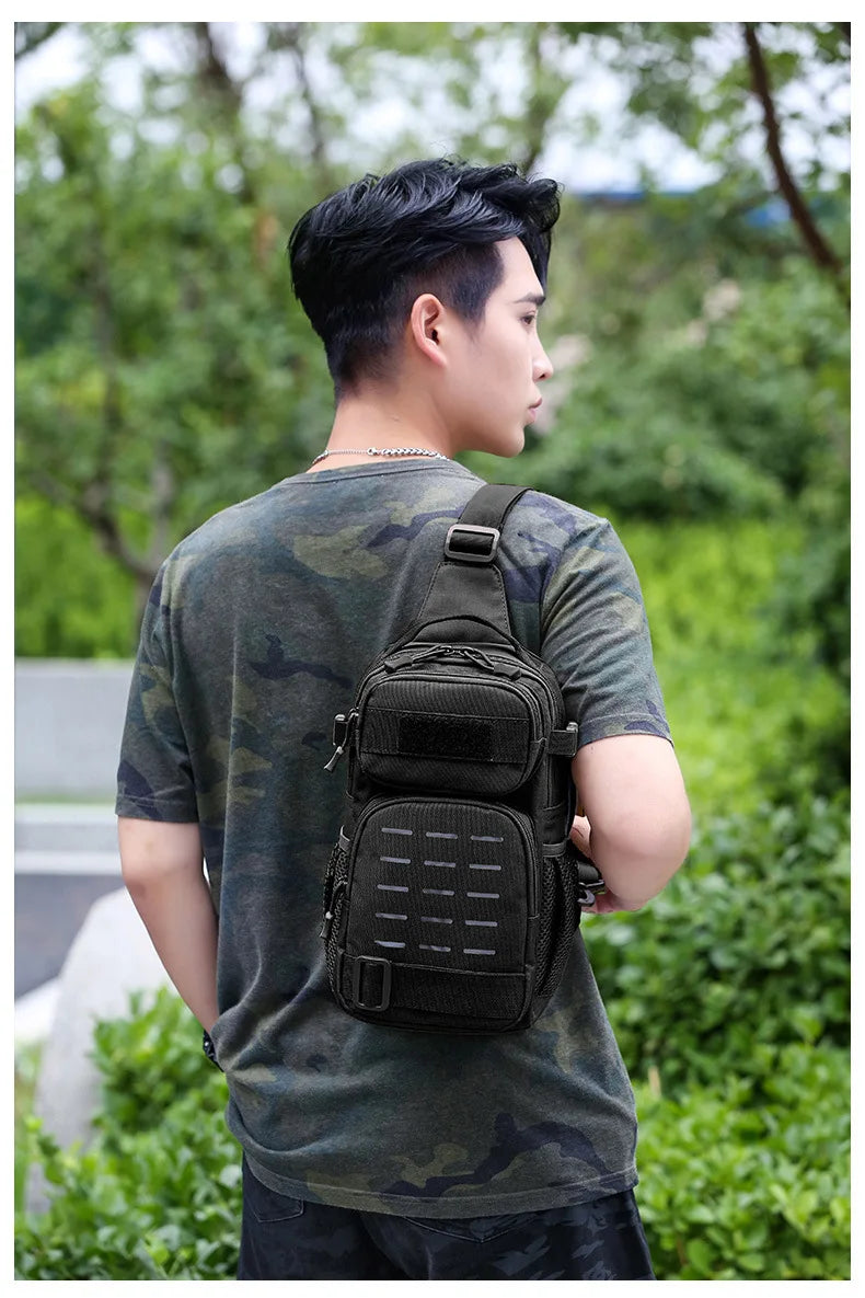 Tactical Sling Shoulder Bags Waterproof Night Reflective Strip Pack EDC Molle Chest Bag 10L Capacity Black ATHLEXES