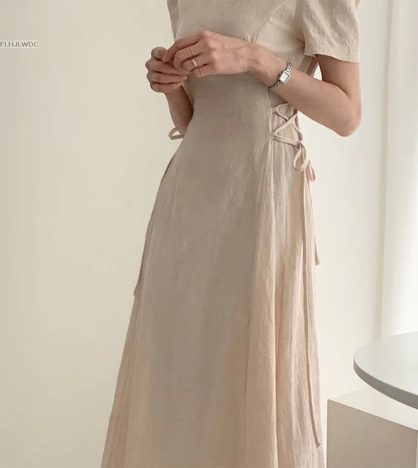 Chic Vintage Cotton Linen A-Line Dress ATHLEXES