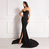 Elegant Strapless Black Maxi Dress with Front Slit ATHLEXES