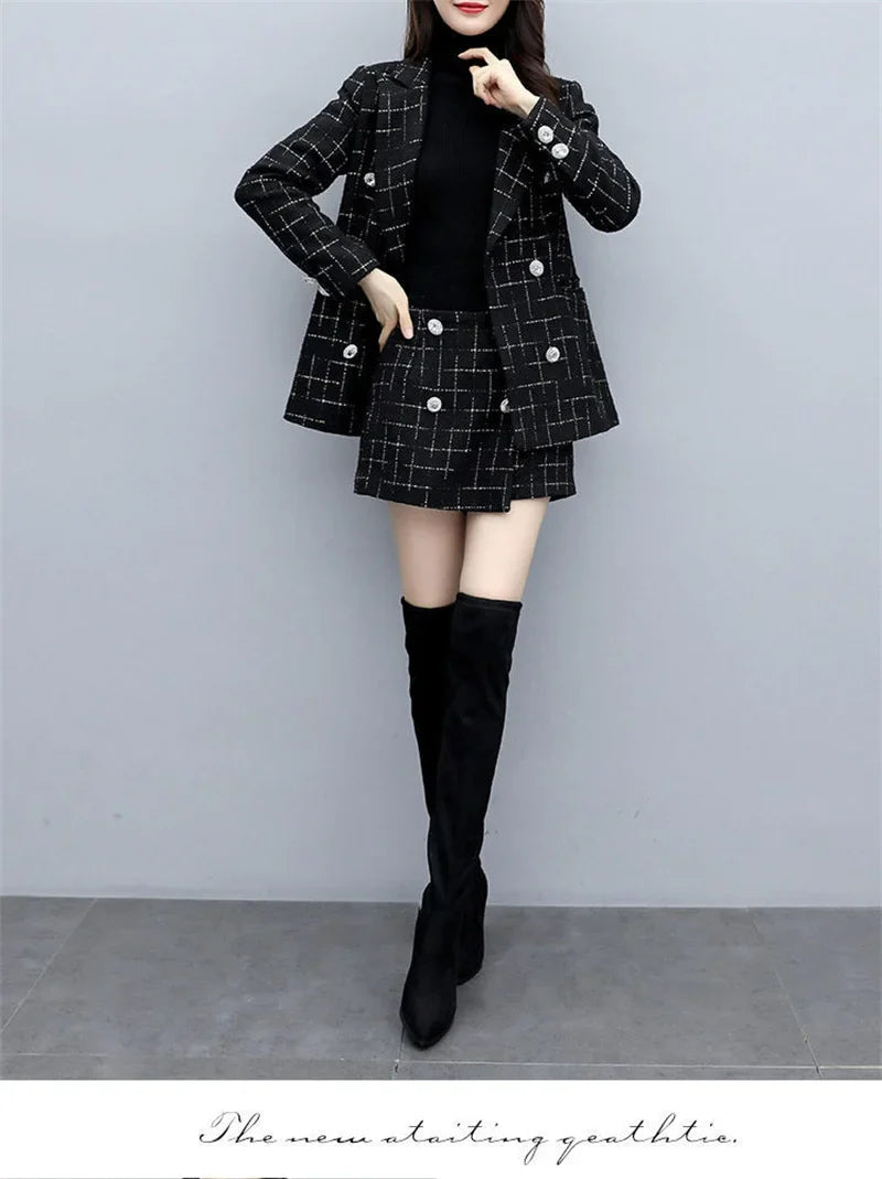 Chic Women’s Plaid Two-Piece Suit: Jacket and Shorts Set ATHLEXES