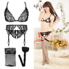 Lace Women Lingerie Set 4 Pcs Sling Open Bra Garter Panties ATHLEXES