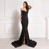 Elegant Strapless Black Maxi Dress with Front Slit ATHLEXES