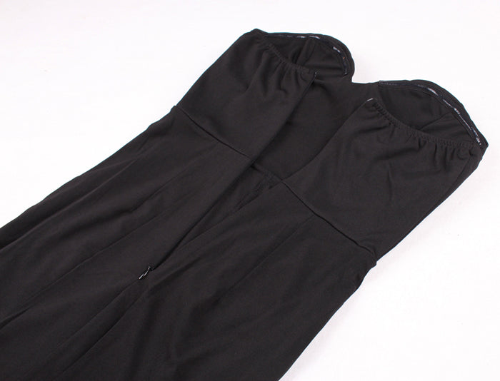 Elegant Strapless Black Maxi Dress with Front Slit ATHLEXES