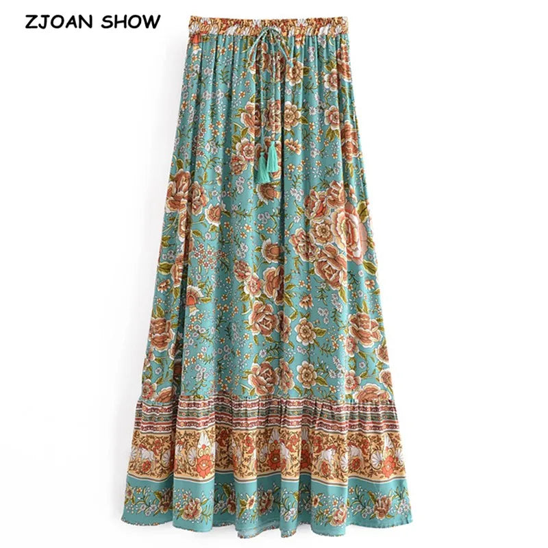 Bohemian Floral Ruffle Hem Midi Skirt ATHLEXES