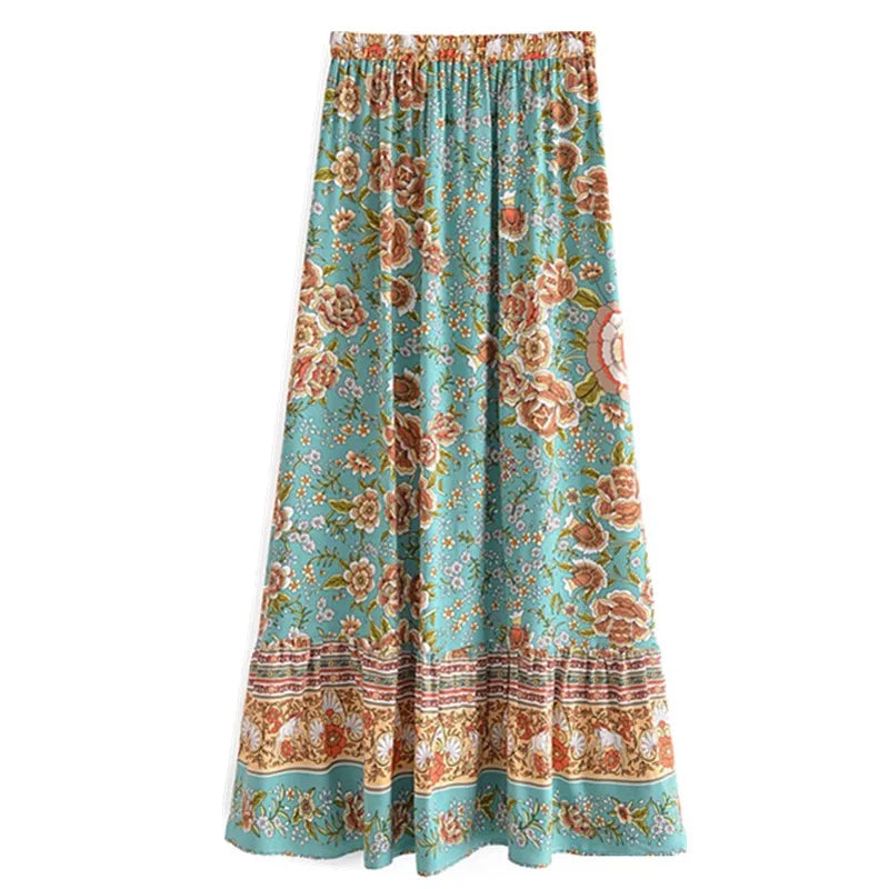 Bohemian Floral Ruffle Hem Midi Skirt ATHLEXES