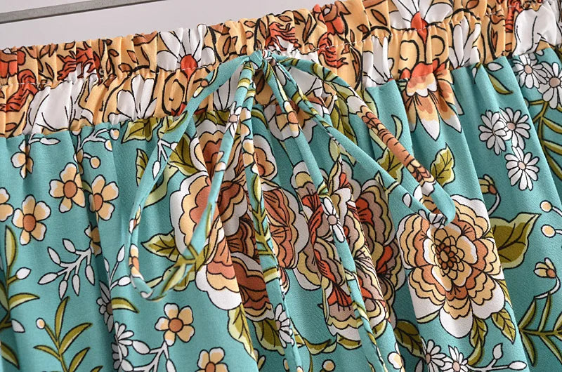 Bohemian Floral Ruffle Hem Midi Skirt ATHLEXES