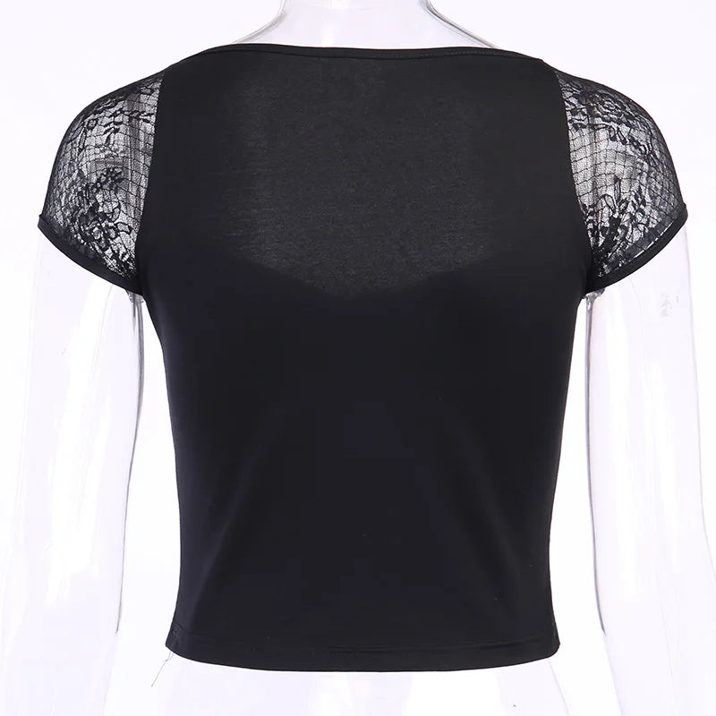 Gothic Lace Bodycon Top for Women Streetwear Chic ATHLEXES