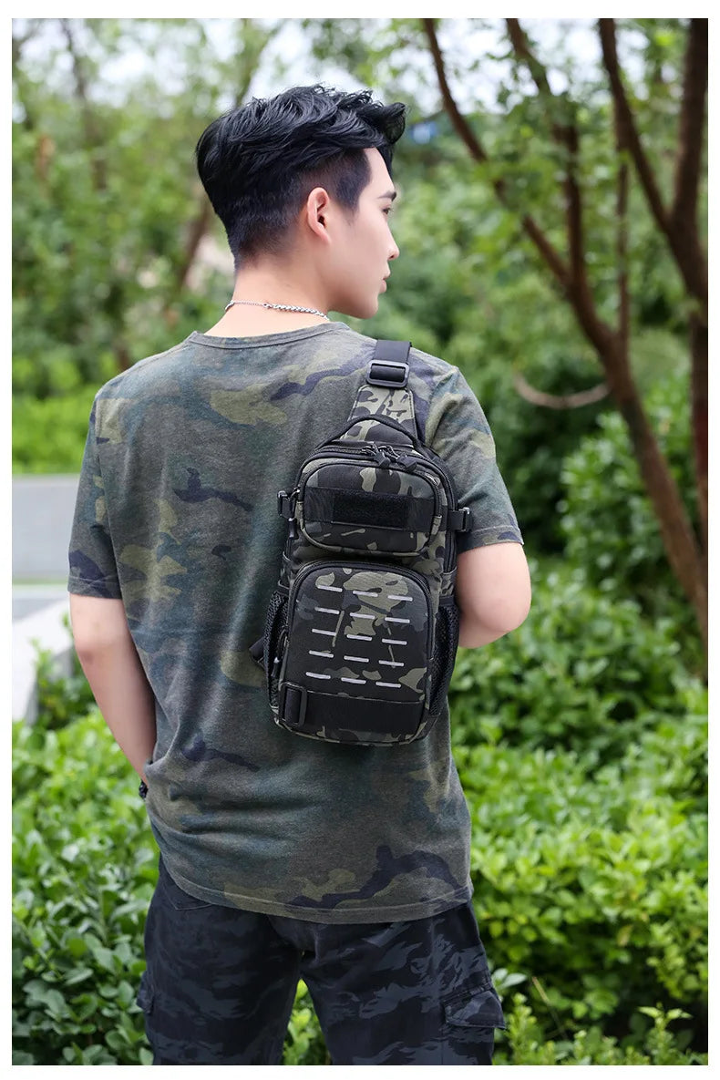 Tactical Sling Shoulder Bags Waterproof Night Reflective Strip Pack EDC Molle Chest Bag 10L Capacity Black ATHLEXES
