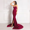 Elegant Strapless Black Maxi Dress with Front Slit ATHLEXES