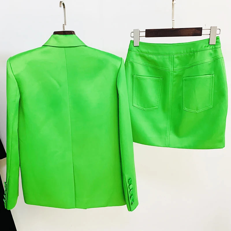 Satin Luxe Double Breasted Blazer and Mini Skirt Set ATHLEXES