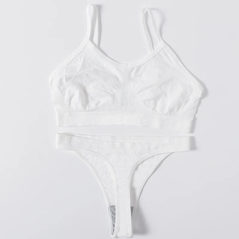 Women Seamless Bra Set High Cut Thong Panties Wire Free Lingerie ATHLEXES
