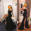 Elegant Strapless Black Maxi Dress with Front Slit ATHLEXES