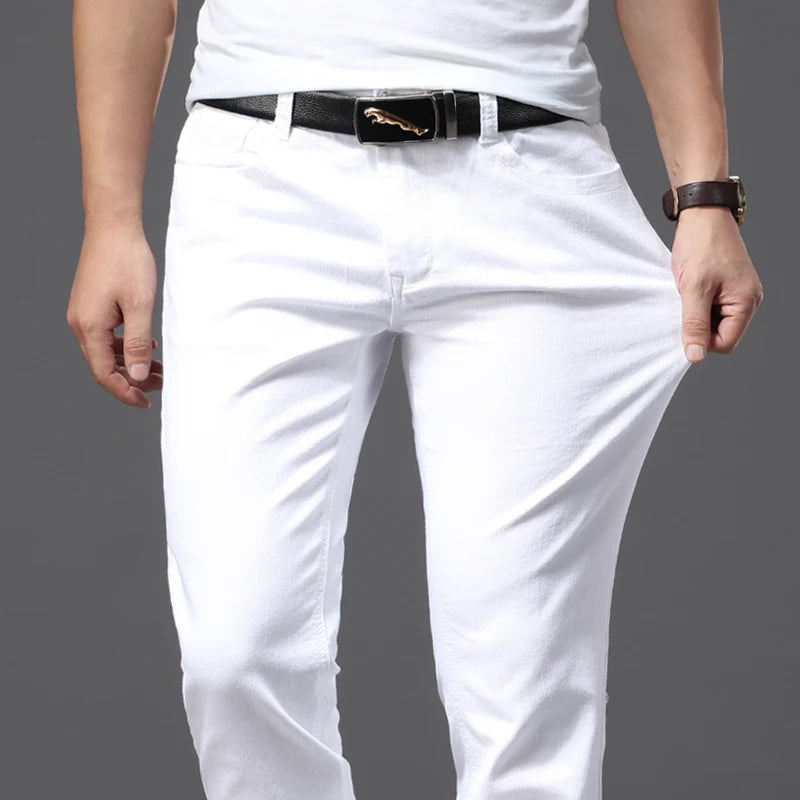 Classic White Slim Fit Stretch Jeans for Men ATHLEXES