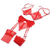 Lace Women Lingerie Set 4 Pcs Sling Open Bra Garter Panties ATHLEXES