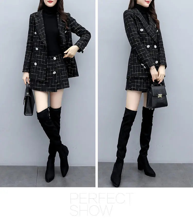 Chic Korean Plaid Two-Piece Suit Set for Women ATHLEXES