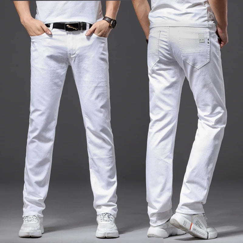 Classic White Slim Fit Stretch Jeans for Men ATHLEXES