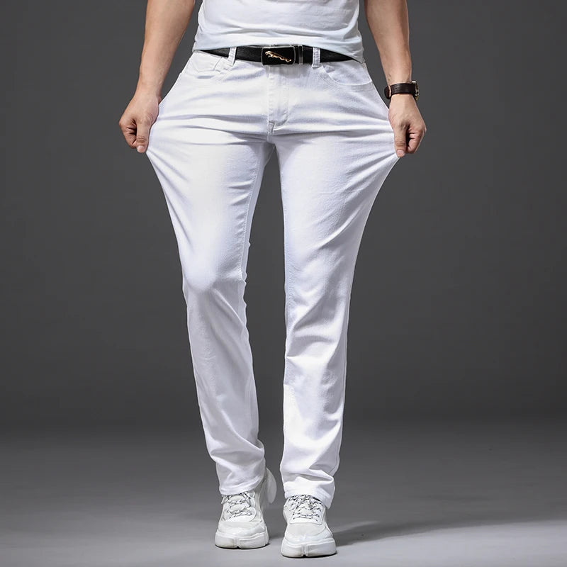 Classic White Slim Fit Stretch Jeans for Men ATHLEXES