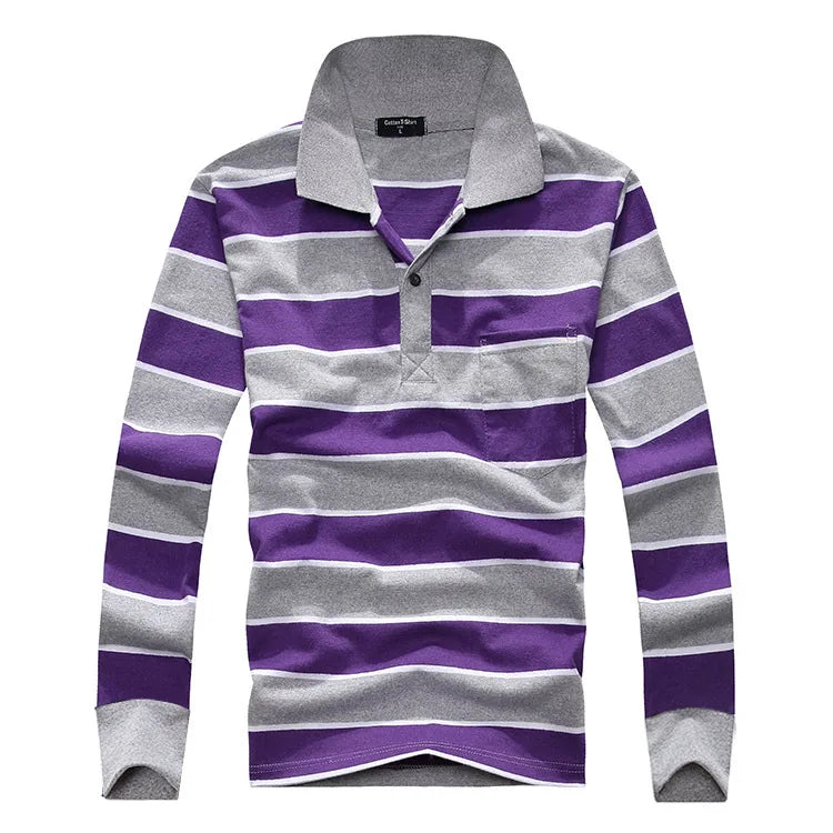 Classic Striped Cotton Polo for Men - Spring & Autumn ATHLEXES