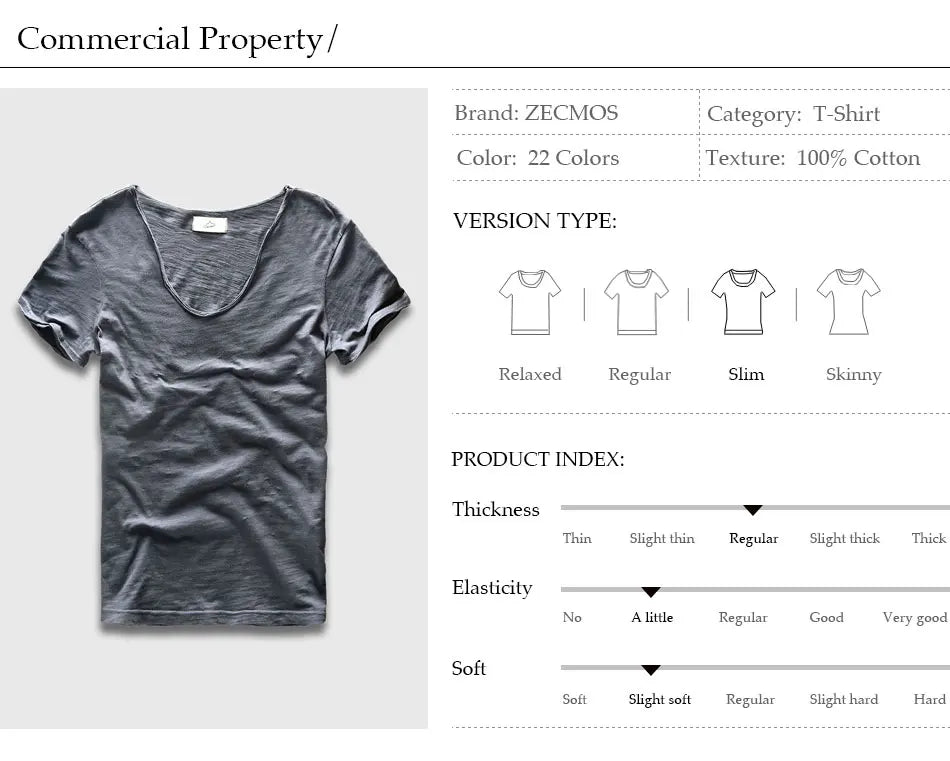 VogueFit Solid Cotton V-Neck Slim Fit T-Shirt for Men ATHLEXES