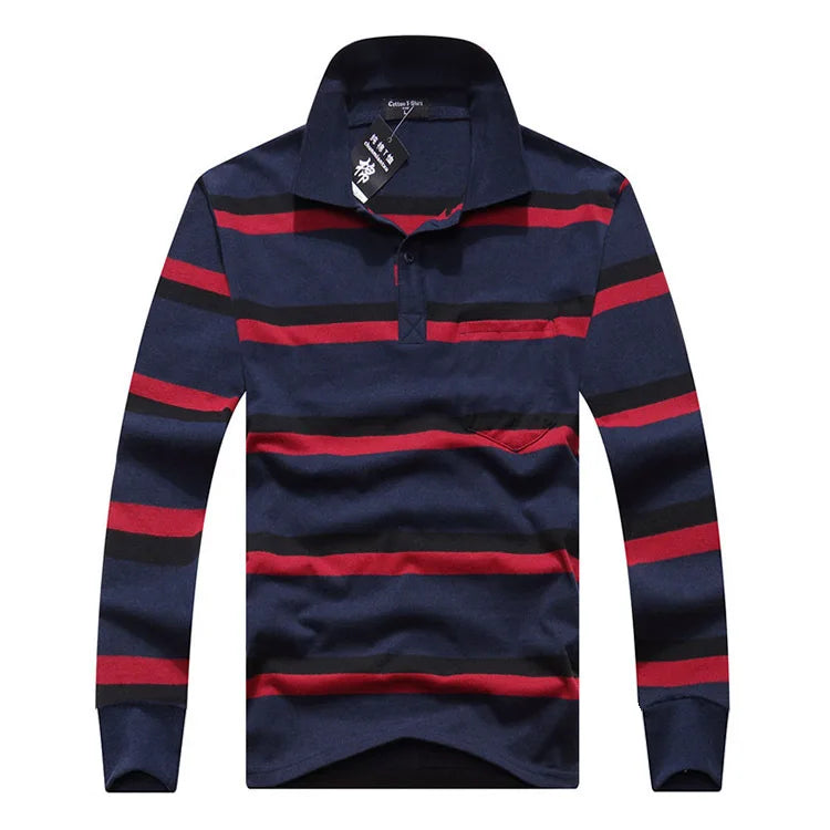 Classic Striped Cotton Polo for Men - Spring & Autumn ATHLEXES