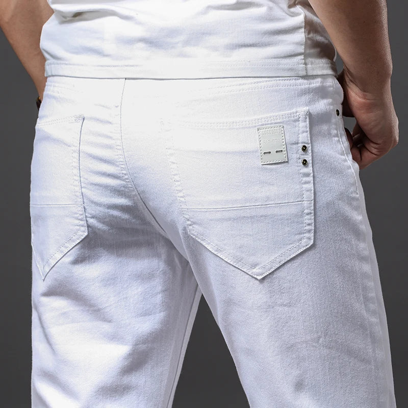 Classic White Slim Fit Stretch Jeans for Men ATHLEXES