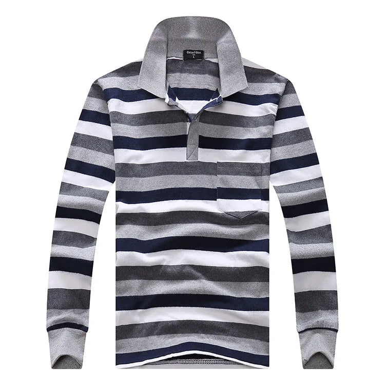 Classic Striped Cotton Polo for Men - Spring & Autumn ATHLEXES