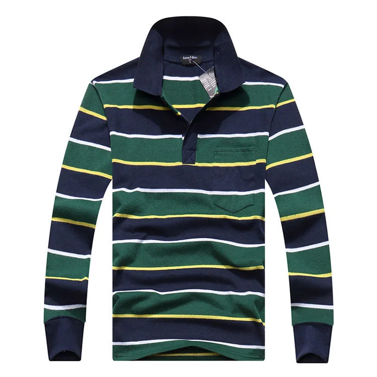 Classic Striped Cotton Polo for Men - Spring & Autumn ATHLEXES