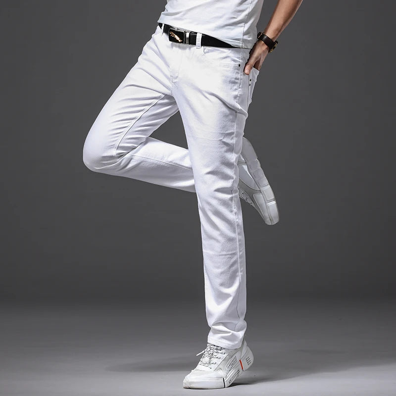 Classic White Slim Fit Stretch Jeans for Men ATHLEXES
