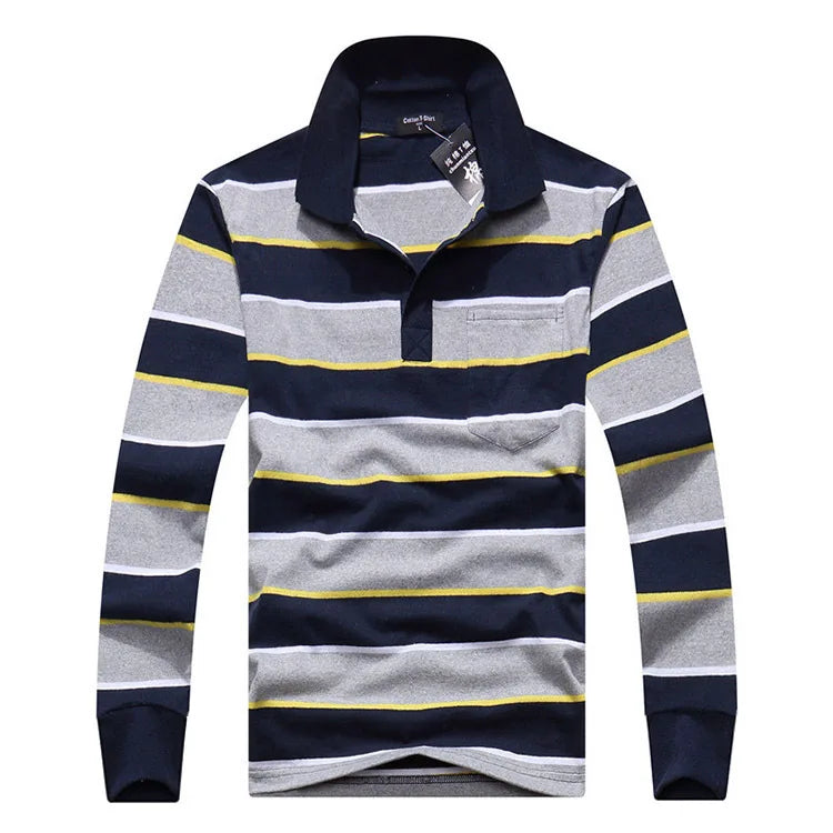 Classic Striped Cotton Polo for Men - Spring & Autumn ATHLEXES