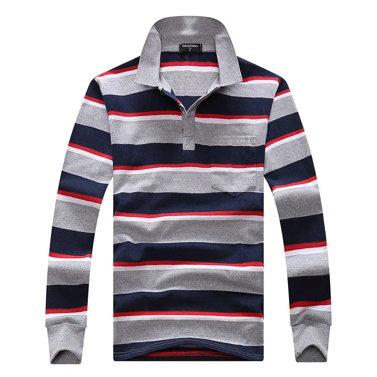 Classic Striped Cotton Polo for Men - Spring & Autumn ATHLEXES