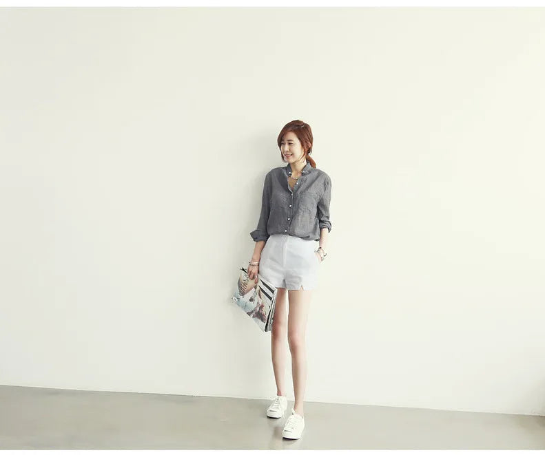 Luxe Linen Long Sleeve Chemisier Femme Blouse for Summer Fashion ATHLEXES