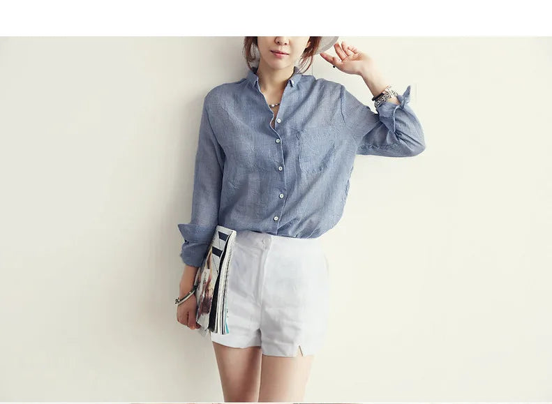 Luxe Linen Long Sleeve Chemisier Femme Blouse for Summer Fashion ATHLEXES