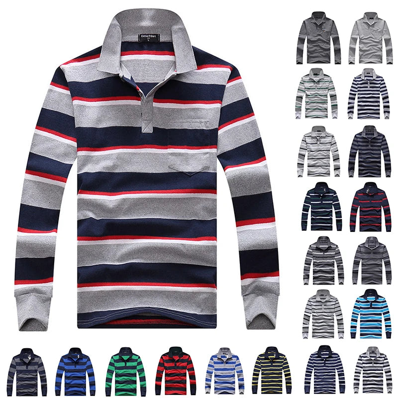 Classic Striped Cotton Polo for Men - Spring & Autumn ATHLEXES