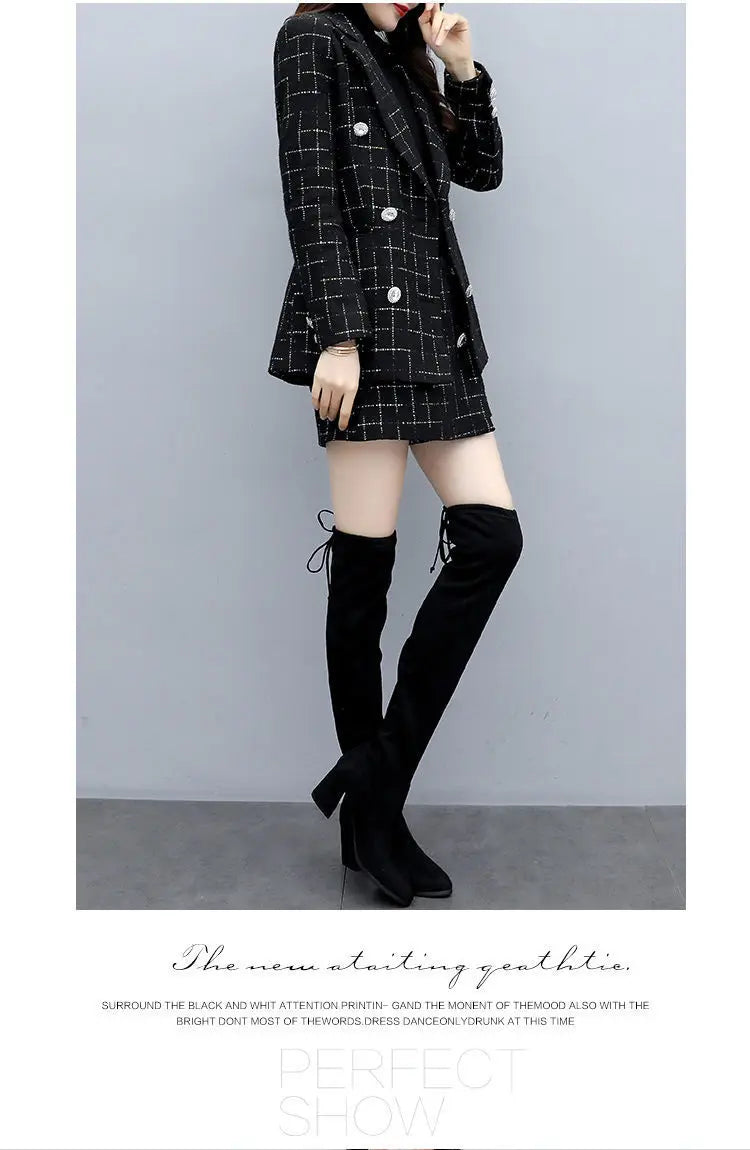 Chic Women’s Plaid Two-Piece Suit: Jacket and Shorts Set ATHLEXES